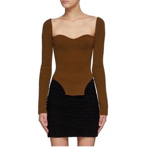KHAITE Brown Long-Sleeve Sculpted Knit Top
